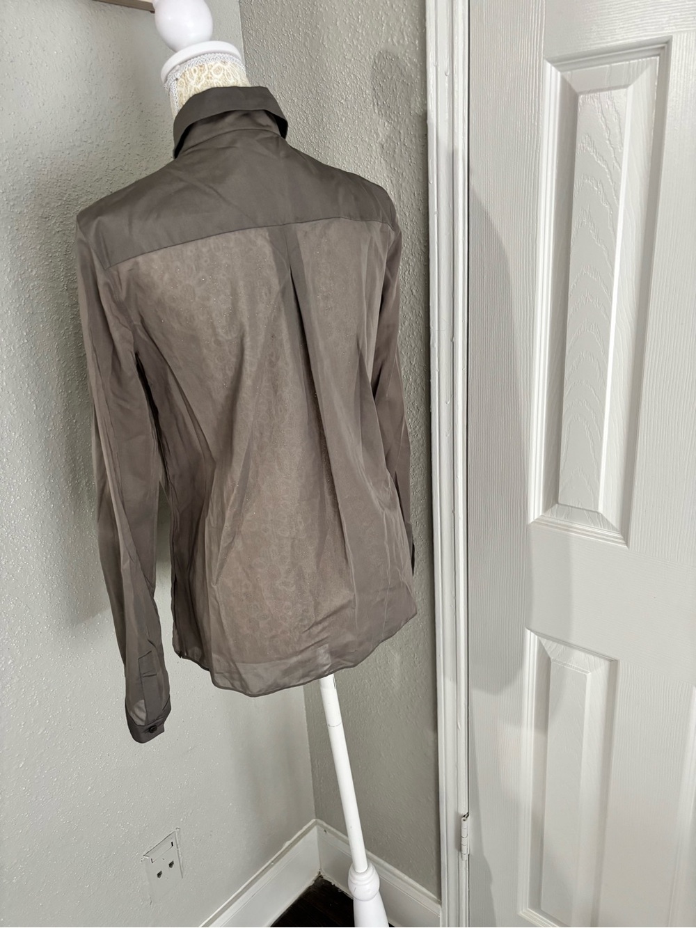Akris Punto Taupe Embellished Button-Down Shirt - Picture 15 of 15